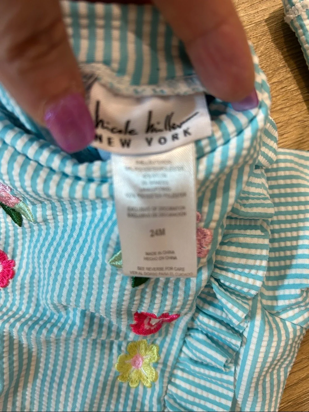 Nicole Miller Seersucker One-Piece Rashguard Swimsuit |Size 24 months